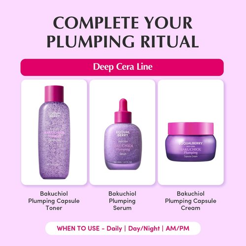 EQQUALBERRY Bakuchiol Plumping Capsule Toner - Natural Retinol Alternative Face Toner with Hyaluronic Acid - Anti-Aging, Soothing, Hydrating Korean Skincare for Sensitive Skin (150ml / 5.1 fl oz)