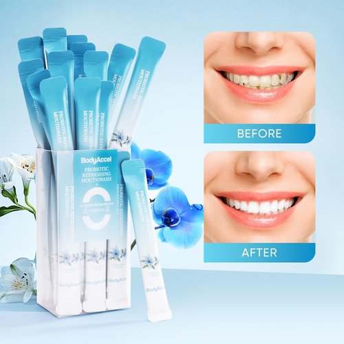 BodyAccel Mouthwash Travel Size, Portable Fresh Breath Mouthwash, Alcohol-Free, Free Fresh Breath Mint Mouth Wash for Adults 7.4f1.0z (11ml*20)