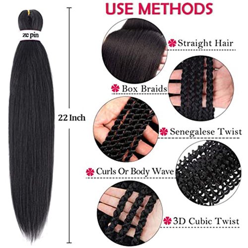 Pre Stretched Braiding Hair 42 Inch 8 Packs Professional Soft Yaki braiding Hair For Braids Hot Water Setting Synthetic Crochet Hair Extensions (1B, 42 Inch (Pack of 8))