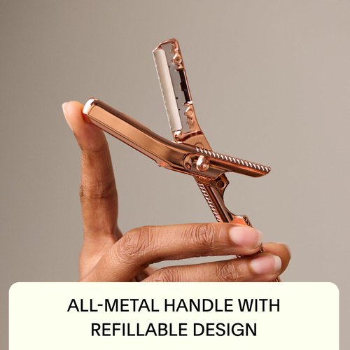 Leaf Shave | Leaf Dermaplaner Kit, All-Metal Reusable Dermaplane Razor and Exfoliating Tool for Women, Includes Matching Stand and 10-Pack of Refills - Chrome