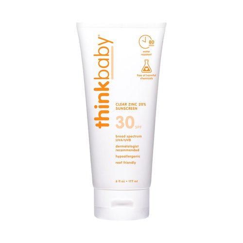 Thinkbaby Mineral Sunscreen, SPF 30 Clear Zinc Oxide Baby Sun Screen, 6 Fl Oz, Natural, Water Resistant, Reef Safe, Vegan, Broad Spectrum UVA/UVB Protection