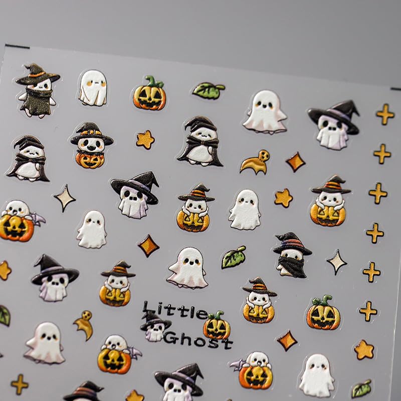 Halloween Ghost Nail Stickers - Self-Adhesive 5D Embossed Nail Art Decals - Ghost Variation