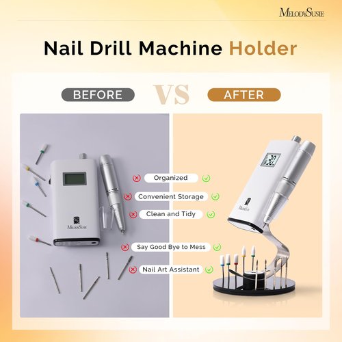 MelodySusie Clip-On Nail Drill Holder with 10 Drill Bits Holes,Acrylic Base Stand for All Clip-On Electric Nail File,Especially for SC300F,SC320H,SC320F,SC320D,SC330G,SM330G,SC320C,MM400D,MB420G