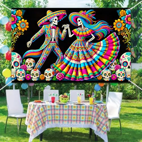 Dia de los Muertos Banner 71x43 Inches Mexican Fiesta Party Decor Sugar Skull Backdrop