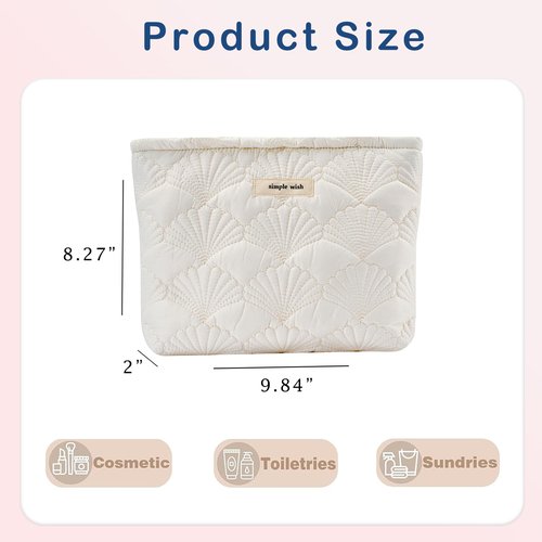 RSRSLEII Quilted Cotton Coquette Makeup bag, Coastal Granddaughter Aesthetic Cosmetic Bag, Cute Seashell Portable Travel Toiletry Pouch (01White)