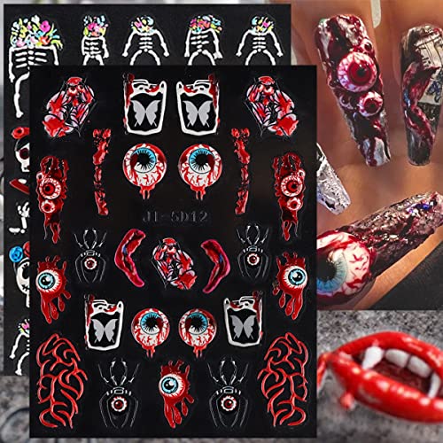 Halloween Nail Stickers - 8 Sheets 5D Embossed Skull Ghost Pumpkin Spider Bat Design - Variation of THIS listing