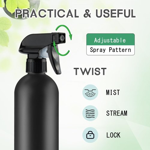 DMuuuDM 500ml/16 Oz Plastic Spray Bottles,Empty Heavy Duty Adjustable Fine Mist and Stream Container for Home Garden Plant,Essential Oils,Hair,Household Cleaning Solutions-Black,6 Pack