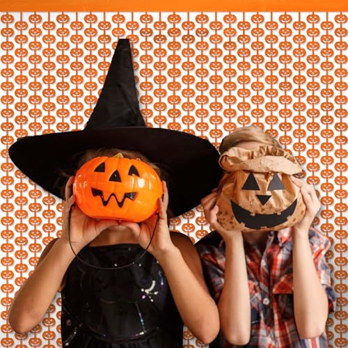 Halloween Pumpkin Orange Foil Curtain Streamers Set - Horror Party Decor, 2 Pieces