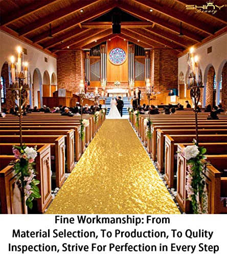 Wedding Aisle Runner 4ft x 30ft Gold Sequin Fabric for Beach & Church Ceremony - ShinyBeauty