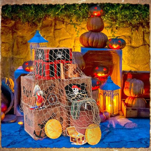 Pirate Party Decorations Set with Treasure Boxes Net and Jewelry Props