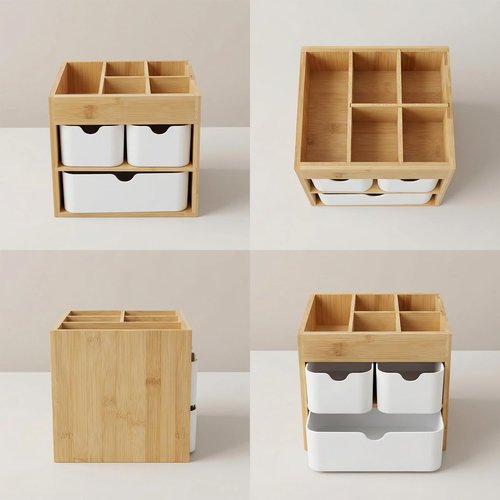 Ninebendstreams Bamboo Makeup Organizer with 3 Drawers, Dresser Cosmetic Organizer Box,Bamboo Desk Organizer for Home with Adjustable Dividers