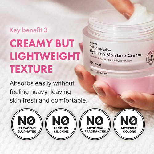 Hanskin Hyaluron Moisture Cream - Hydrating Korean Cream for Glass Skin | Hyaluronic Acid & Niacinamide | Lightweight for Sensitive & Dry Skin | 1.69 fl oz
