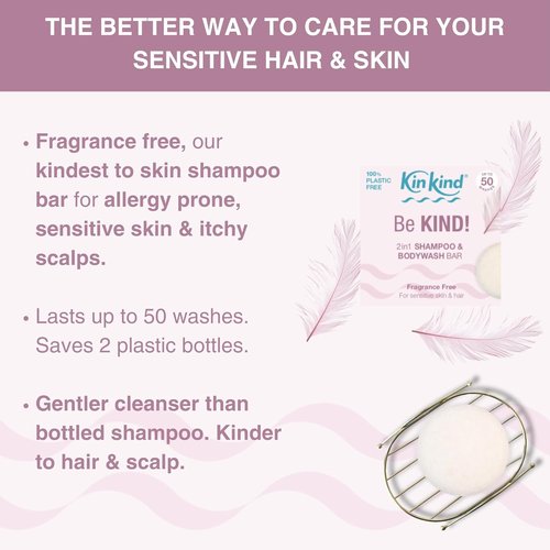 KinKind Be KIND! Unscented Shampoo Bar & Body Wash - 2-in-1 for Hair & Body | Natural, Sensitive Scalp Formula | Up to 50 Washes