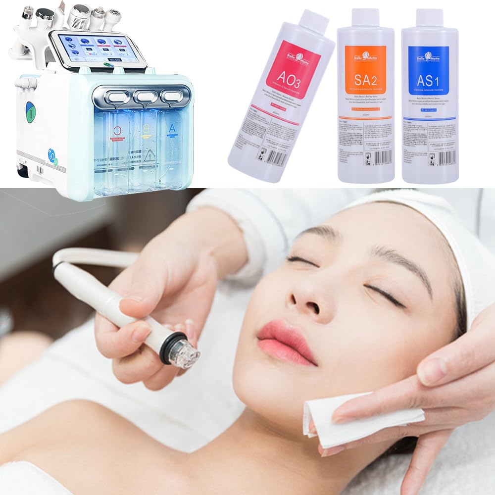 YMEYFAN AS1 Hydrate Solution for Facial Machine Hydrogen Oxygen Professional, AS1 SA2 AO3 Aqua Peeling Solution Serums for Hydration Face Cleaning, Face Skin Care, Hydrating, Exfoliate (400ml/3Pcs)