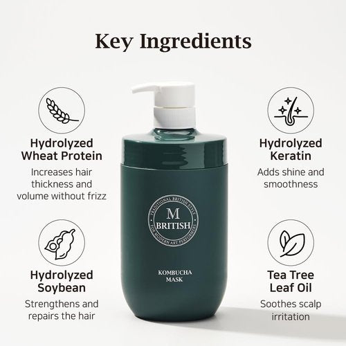 BRITISH M Kombucha Hair Mask 25.36 fl.oz – Hydrating & Restorative Treatment for Damaged Hair
