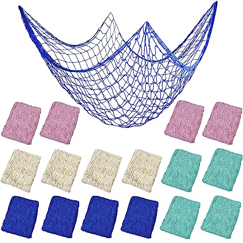 16PCS Nautical Fish Net Decoration Set - Beige, Blue, Green, Pink, 80" x 40"