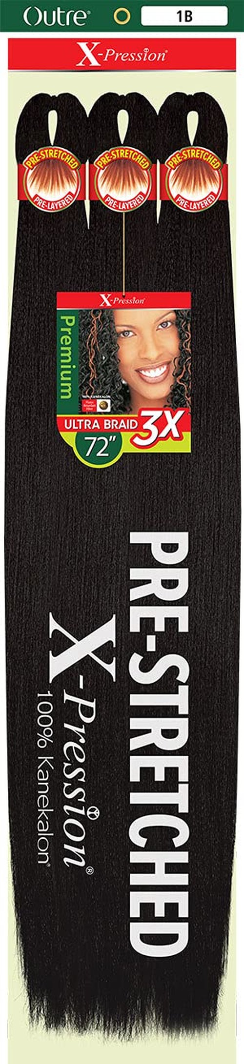 Outre Braids Outre X-Pression Braid Premium Pre Stretched Braid 72inch 3X (3-PACK, 1B)