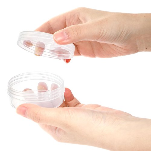 Covzoe 50 Pieces 2 Oz Plastic Jar with Lids, 50G/50ML Clear Round Bead Storage Container, Small Stackable Cosmetic Storage Organizer Box for Buttons, Glitter, Jewelry, Makeup, Small Items