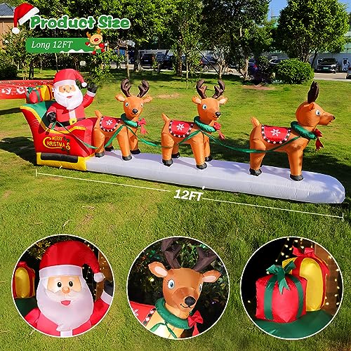 12 FT Christmas Inflatable Santa with Reindeer Yard Decor LED Lights Outdoor