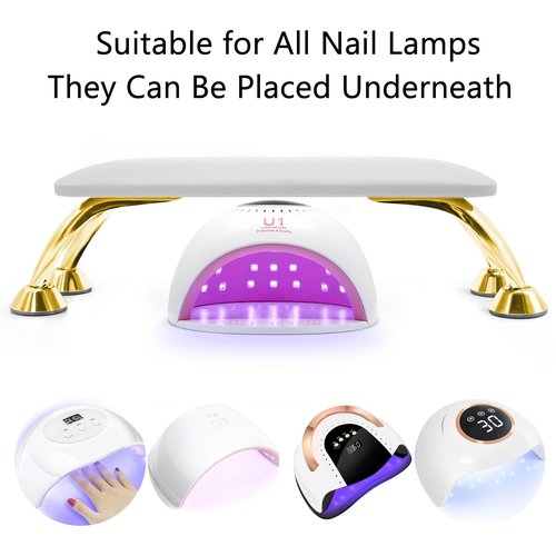 Arm Rest for Nails Tech Soft Comfortable, Nail Arm Rest Anti-Slip, Microfiber Leather Manicure Hand Rest for Nails Tech Armrest Stand with Gold Stainless Steel Legs