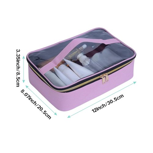 LANDFOBO Clear Travel Makeup Bag Small Portable Cosmetic Toiletry Case with Zipper Organize Travel Samples, Cosmetics, Skincare Products, etc,(Pink)