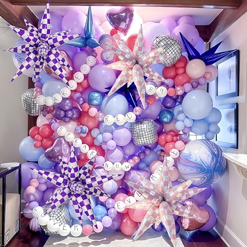 Purple Silver Checkered Star Foil Balloons Party Decorations - 24 Pack