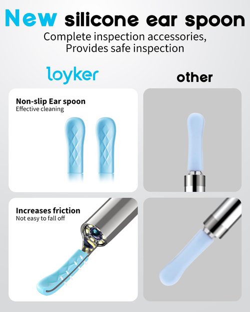 Loyker Ear Wax Removal, Ear Cleaner with Camera with 1080P, Otoscope with Light, Ear Wax Removal Kit with 6 Ear Pick, Ear Camera for iPhone, iPad, Android Phones (Blue)