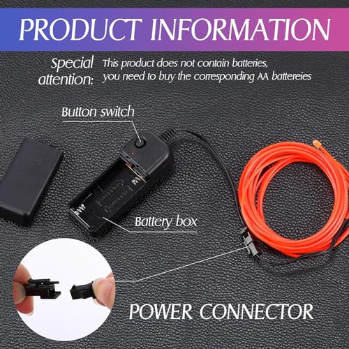13ft Neon EL Wire Light Set - 15 Pack, 3 Modes, Battery Powered, Multi-Color
