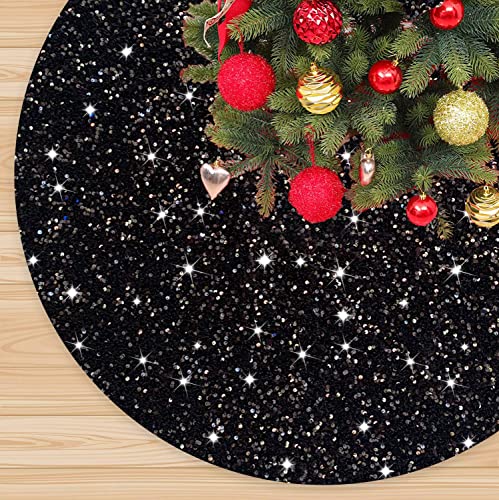 Black Sequin Christmas Tree Skirt 21 Inch Velvet Holiday Decor