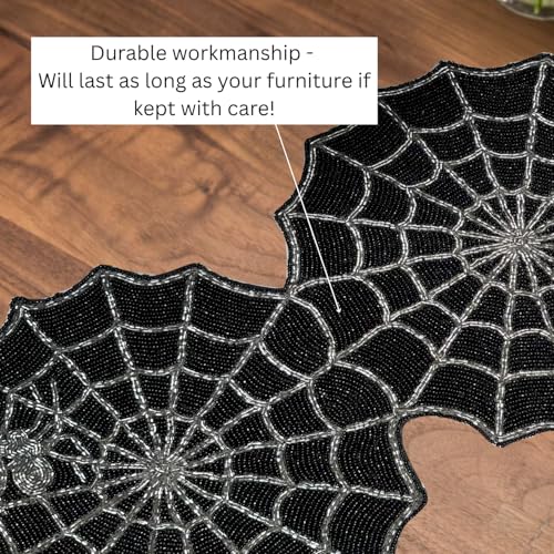 Halloween Spider Web Table Runner - Heat & Spot Resistant Spooky Decor - 13x36 Inches