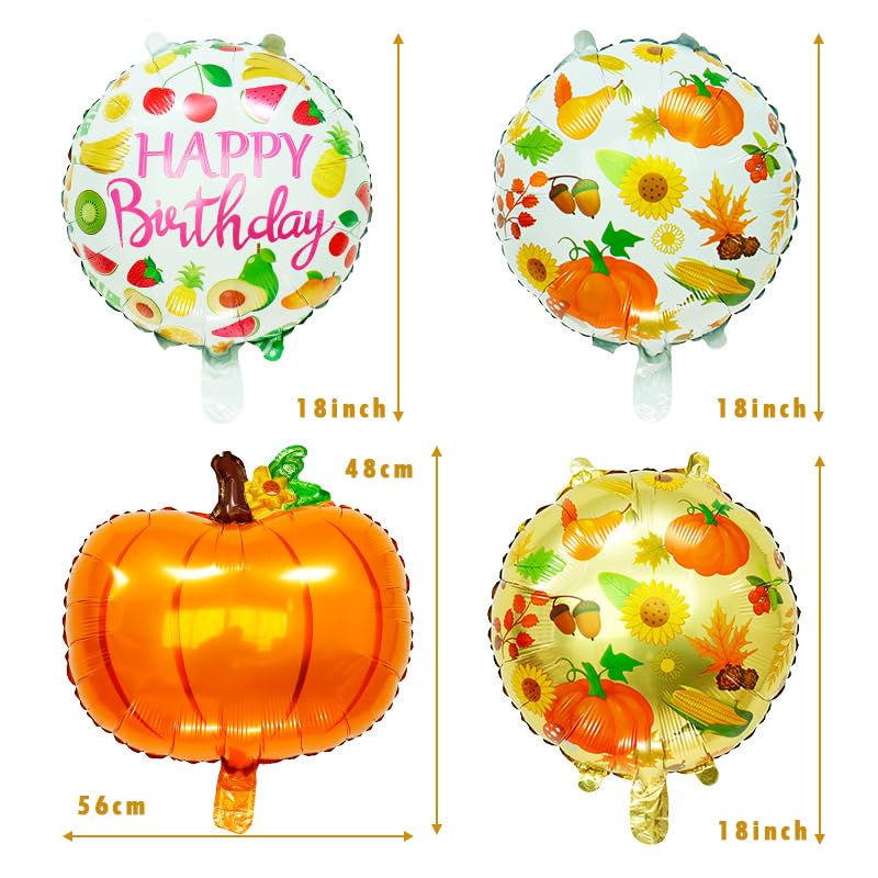Fall Harvest Foil Balloon Set - Pumpkin, Fruit & Autumn Designs for Thanksgiving & Halloween