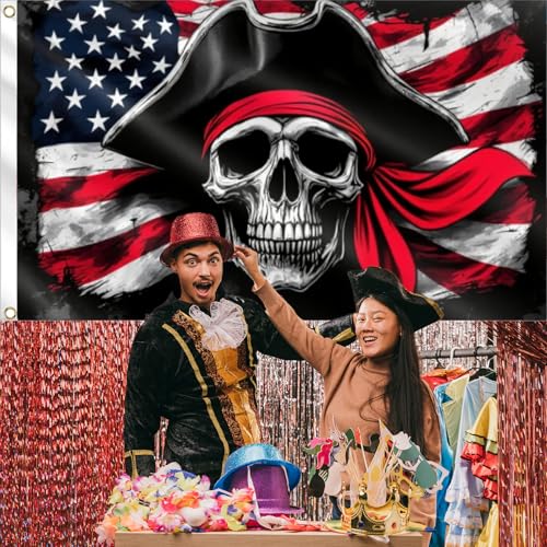 Pirate Banner 5ft x 3ft Skeleton Party Decorations Pirate Backdrop Halloween Birthday