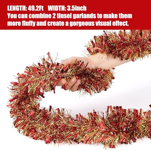 Red and Gold Christmas Tinsel Garland 49.2Ft for Holiday Decorations