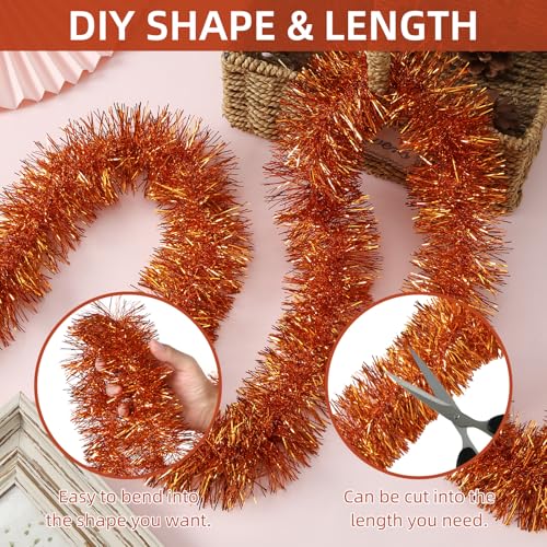 Orange Christmas Foil Tinsel Garland 3 Pack, 59 Feet Shiny Hanging Decorations