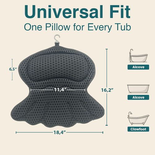 Bath Pillows for Tub, Bath Pillow Luxury Bathtub Pillows for Head and Neck Support - With 4D Air Mesh Fabric & Strong 6 Suction Cups, Tub Pillow For Bathtub, Bath Accessories & Spa Gifts For Women Men