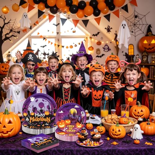 180pcs Halloween Paper Plate and Napkin Party Supplies - Serves 60