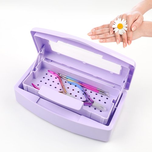 BOMOQING Nail Tool Sterilizer Box, Plastic Sterilizing Tray, Plastic Clean Sterilizing Box Storage Organizer for Nail, Tweezers, Eyelash Extensions, Hair Salon, Spa & Cutter Manicure Equipment(Purple)