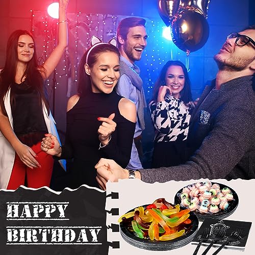 30th Birthday Party Supplies Tableware Set for 24 Guests - Black & White RIP to 20s Theme