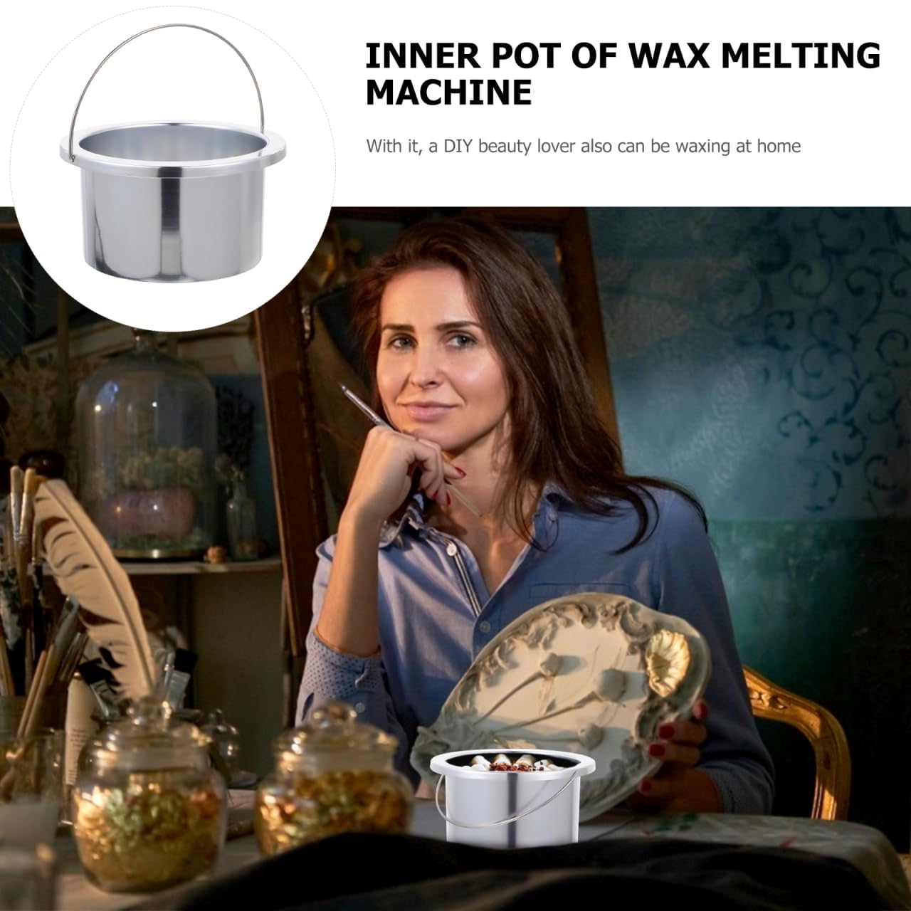 WOONEKY Wax Heater Inner Pot 4.92 Inch Aluminum Non-Stick Wax Melting Bowl Silver Warmer Accessory with Ergonomic Handle for Hair Removal and Salon Use