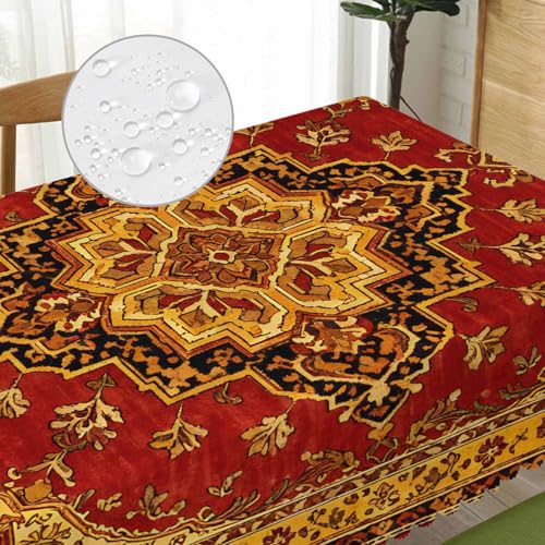 Rectangular Rug Tablecloth 52x70 Inch Bohemian Geometric Dining Cover - Red