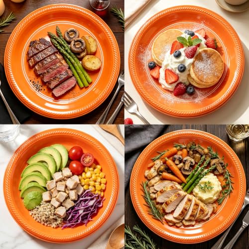 BONSINY 10 Inch Orange Plastic Plates - 100 Pack Disposable Party Tableware - Variation: Orange / 100 Pcs