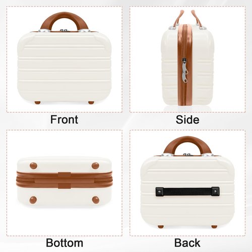 JZRTravel 14 inch Hard Shell Makeup Train Case Portable PC ABS Mini Suitcase for Organizer Cosmetics Makeup Brushes Toiletry Beige