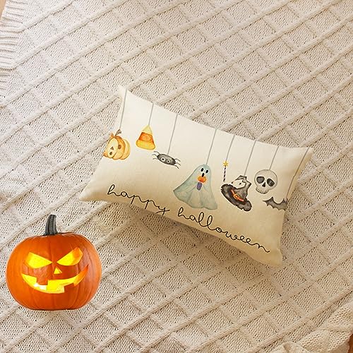 Halloween Ghost Throw Pillow Cover 12x20 Inch Jack o Lantern Candy Corn Decor
