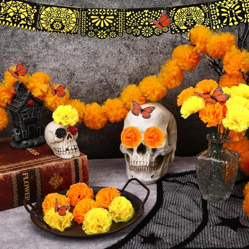 Day of the Dead Decorations Set with Marigold Garlands and Butterflies - 182 Pieces