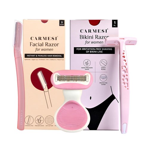 Carmesi Full-Body Shaving Combo with 3 Facial Razors + 1 Body Mini Razor + 1 Bikini Razor | Painless & Precision Face Hair Removal | Prevents Nicks & Cuts | for Smooth Shave | (5 Count)