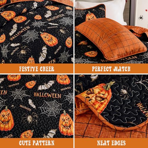 Halloween Queen Quilt Set - Pumpkin & Bat Festive Bedspread Coverlet - Variation of THIS listing