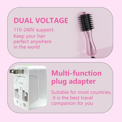 DAN Technology Auto Dual Voltage Hair Dryer Brush,110V-120V/220V-240V,Travel Brush Hair Dryer,Small Blow DryerBrush,one Step Hair Dryer and volumizer for Women