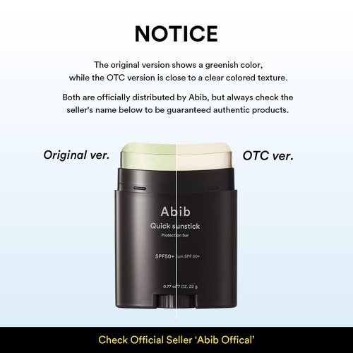 Abib Quick Sunstick Protection Bar SPF50+ 0.77 oz / 22 g (Glowing) | Korean Suncreen Stick Suncare Sunblock, No Whitecast, Protector Solar Barra, Centella Asiatica Extract, Aloe Extract