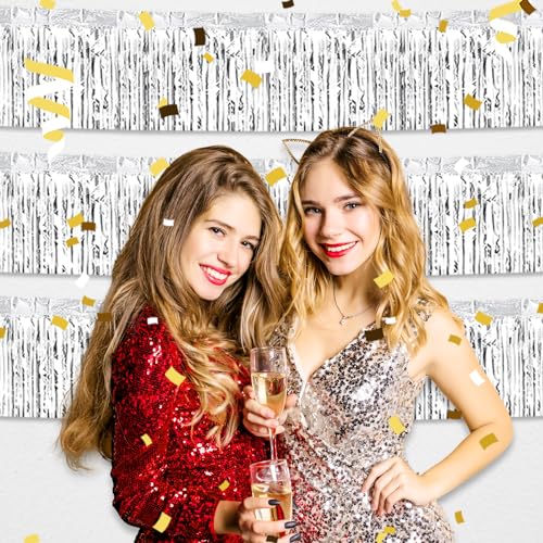 Silver Fringe Garland Streamers - Metallic Tinsel Banner Wall Decoration