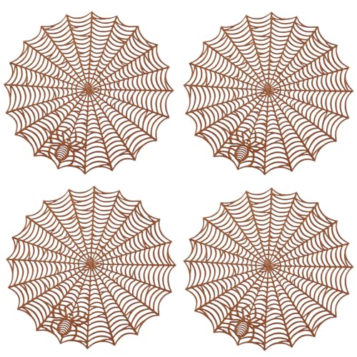 Halloween Spider Web Placemats - Brown 15 Inch Reusable Table Mats for Party & Dining